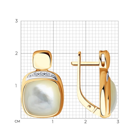 Серьги из золота с бриллиантами и перламутром