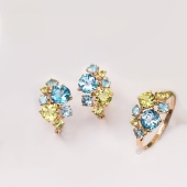 Серьги из золота с хризолитами и топазами