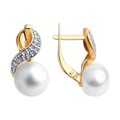 Серьги из серебра с позолотой, жемчугом и фианитами