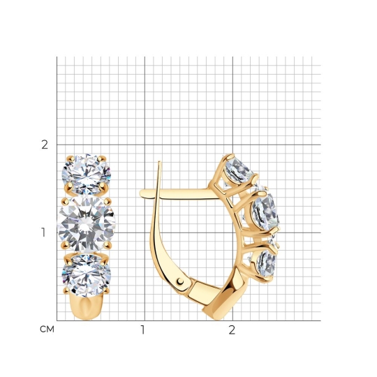 Серьги из серебра с позолотой и фианитами