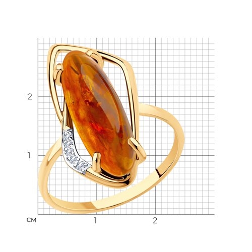 Кольцо из золота с янтарём и фианитами
