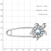 Брошь из серебра с топазом и фианитами 