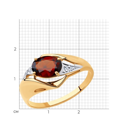 Кольцо из золота с гранатом и фианитами
