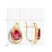 Серьги из золота с красными корундами и фианитами