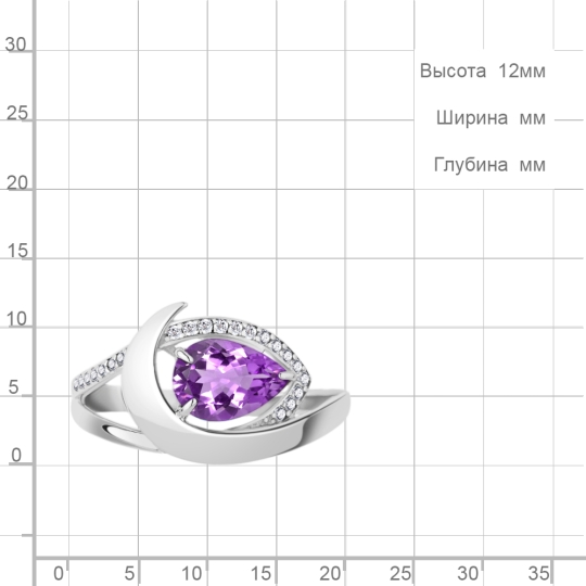 Кольцо из серебра с аметистом и фианитами