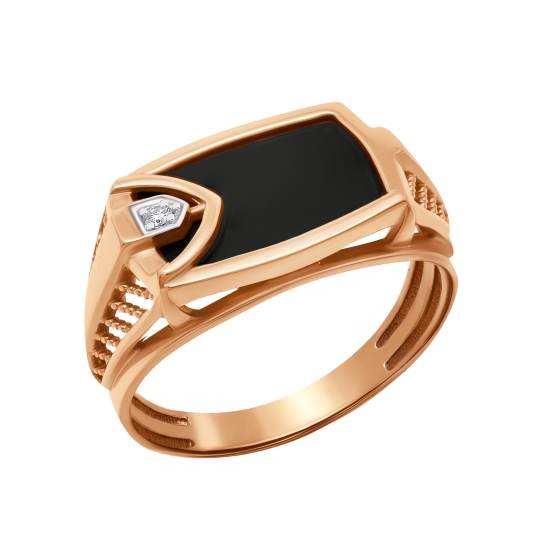 Кольцо-печатка из золота с ониксом и фианитами