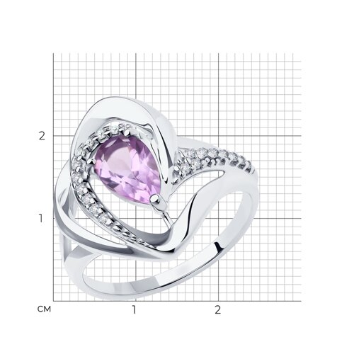 Кольцо из серебра с гранатом и фианитами