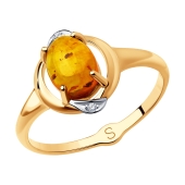 Кольцо из золота с янтарём и фианитами