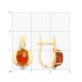 Серьги из золота с янтарём и фианитами