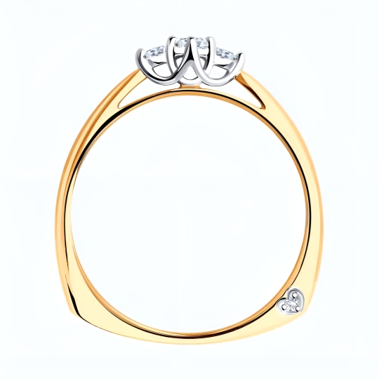 Кольцо из комбинированного золота с алмазной гранью с бриллиантом