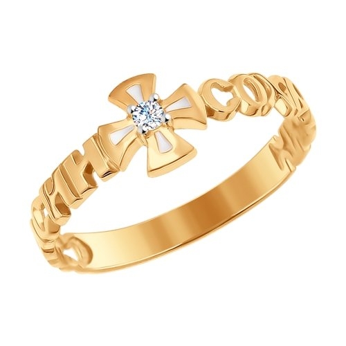 Кольцо из золота с эмалью с фианитом 