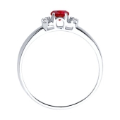 Кольцо из серебра с рубиновым корундом и фианитами