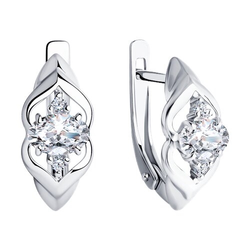 Серьги из серебра с сапфировыми корундами и фианитами