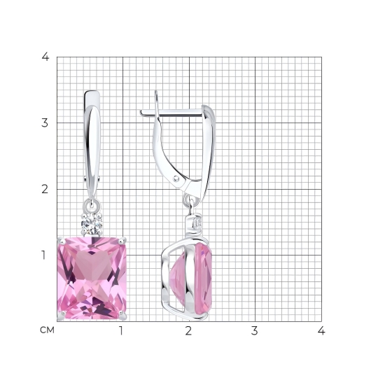 Серьги из серебра с морганитами и фианитами