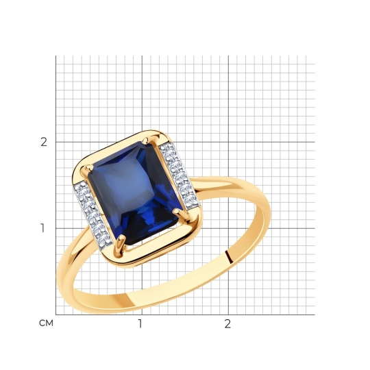 Кольцо из золота с сапфировым корундом и фианитами