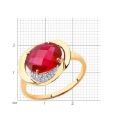 Кольцо из золота с рубиновым корундом и фианитами