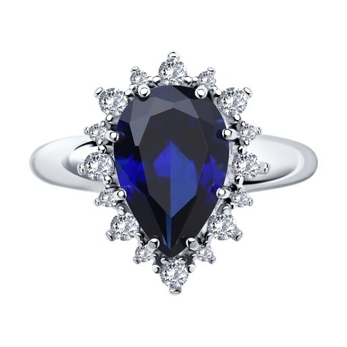 Кольцо из серебра с сапфировым корундом и фианитами