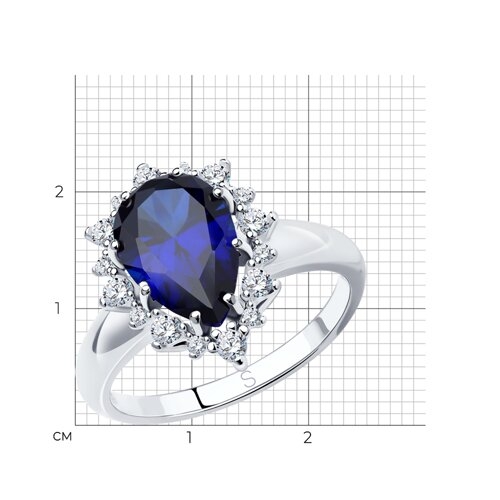 Кольцо из серебра с сапфировым корундом и фианитами