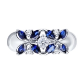 Кольцо из серебра с сапфировыми корундами и фианитами