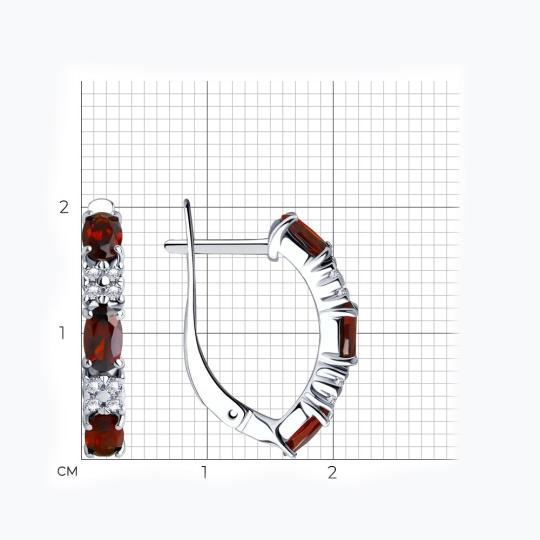 Серьги из серебра с гранатами и фианитами