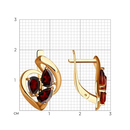 Серьги из золота с родолитами и фианитами "Колибри"