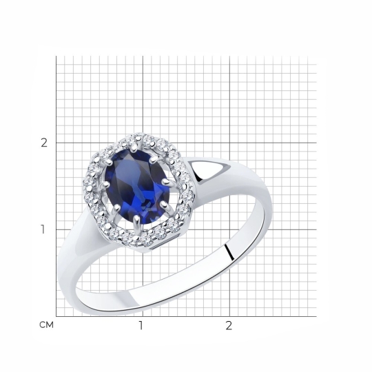 Кольцо из серебра с сапфировым корундом и фианитами