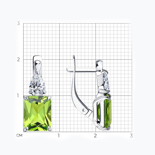 Серьги-джекеты из серебра с фианитами