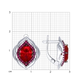 Серьги из серебра с рубиновыми корундами и фианитами