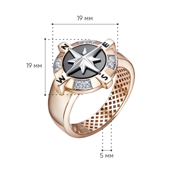 Кольцо из золота с ониксом и фианитами