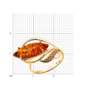 Кольцо из серебра с позолотой, янтарём и фианитами