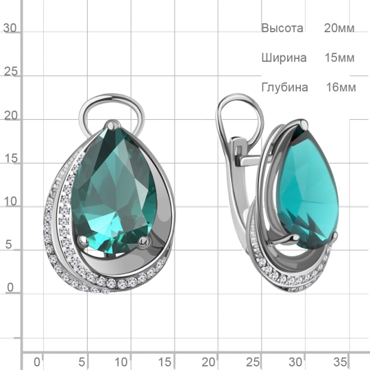 Серьги из серебра с турмалинами и фианитами
