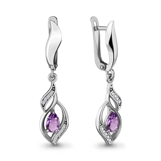 Серьги из серебра с аметистами и фианитами
