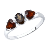 Кольцо из серебра с раухтопазом и гранатами