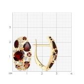 Серьги из серебра с позолотой, гранатами и фианитами
