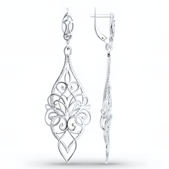 Одиночная серьга из серебра с фианитом