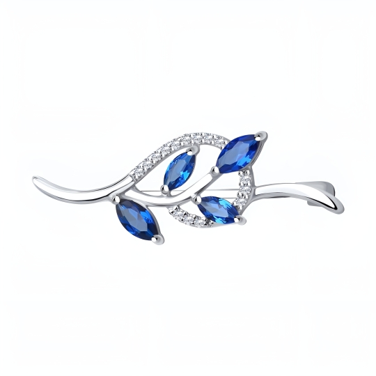 Брошь из серебра с топазами Swiss и фианитами