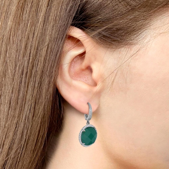 Подвеска из серебра с агатом и фианитами