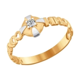 Кольцо из золота с эмалью с фианитом 