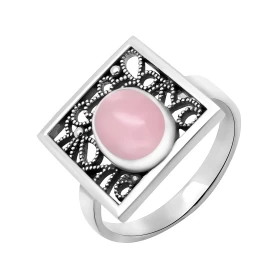 Кольцо из серебра с розовым кварцем
