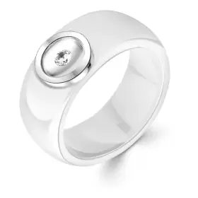 Кольцо из керамики с серебряной вставкой и фианитом