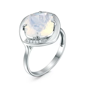 Кольцо из серебра с ювелирным кристаллом лунный оникс и фианитами