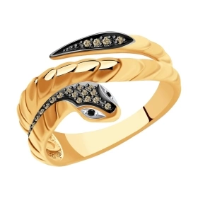 Кольцо из золота с коньячными и черными бриллиантами